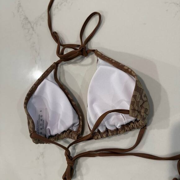 SHEIN Sexy Leopard Print Halter Triangle Bikini Set Womens Small Brown/Gold Swim - Picture 7 of 9